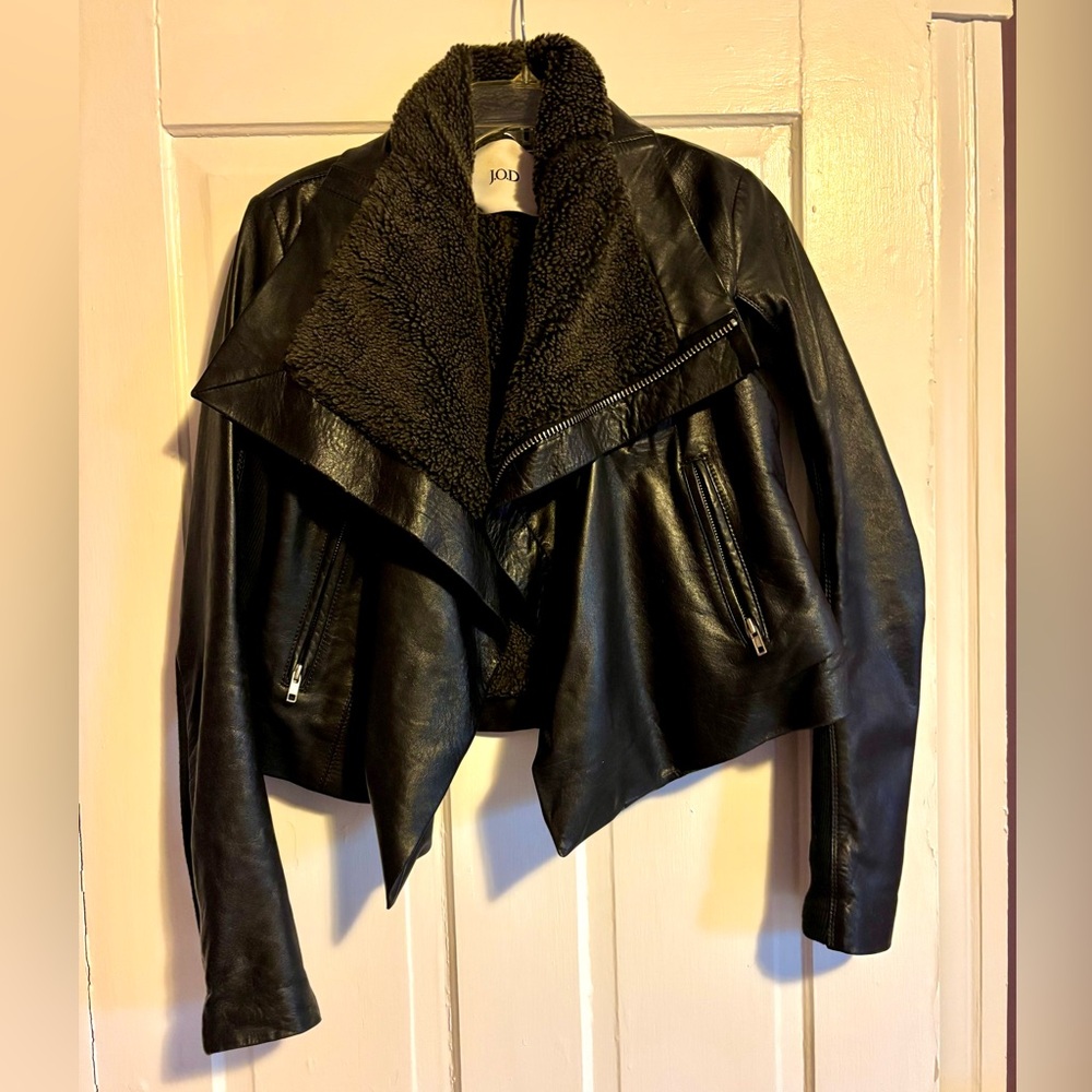 J.O.D. Black Leather Biker Sherpa Jacket Custom Made